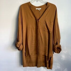 𝅺new Young Fabulous & Broke Brown Roll Sleeve Relaxed Button Up Shirt US M